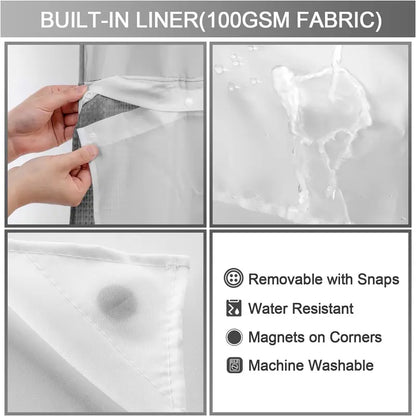 No Hook Shower Curtain with Snap-In Liner