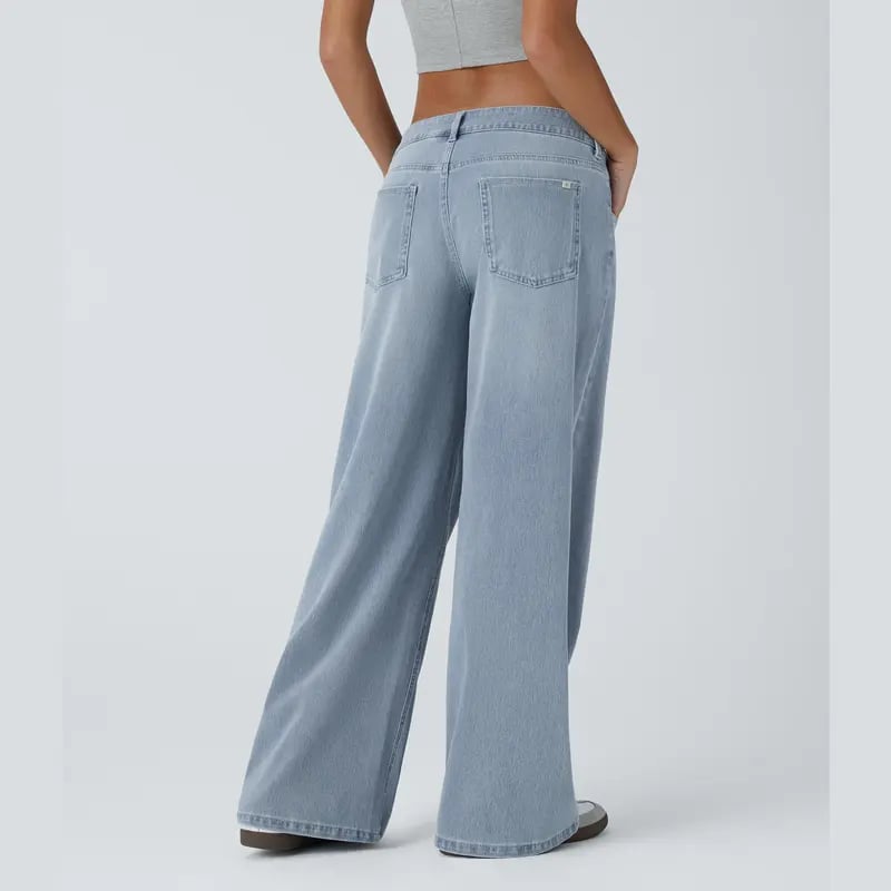 🔥Asymmetric Low Rise Zipper Pockets Baggy Wide Leg Washed Casual Jeans