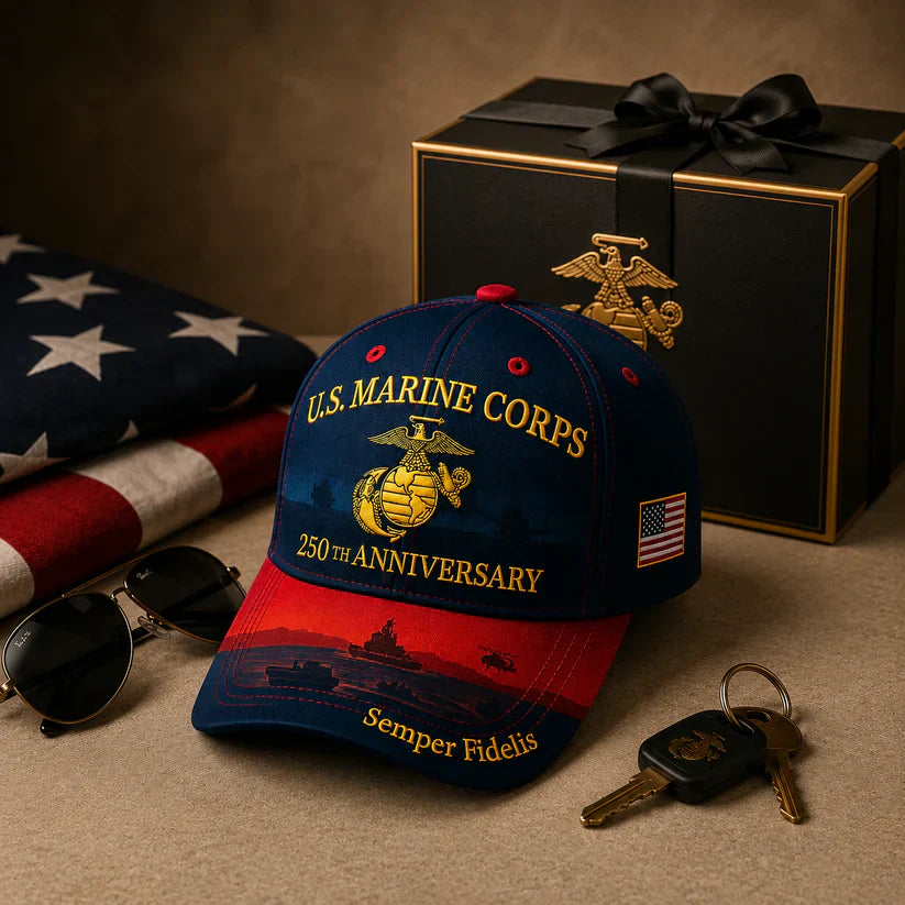 🔥 Father’s Day Sale - ❤️ Handmade Embroidered Devil Dog USMC 250th Birthday Commemorative Cap 🇺🇸