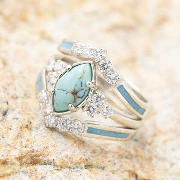 🔥LAST DAY 60% OFF🎁Sterling Silver Natural Turquoise Diamond Ring