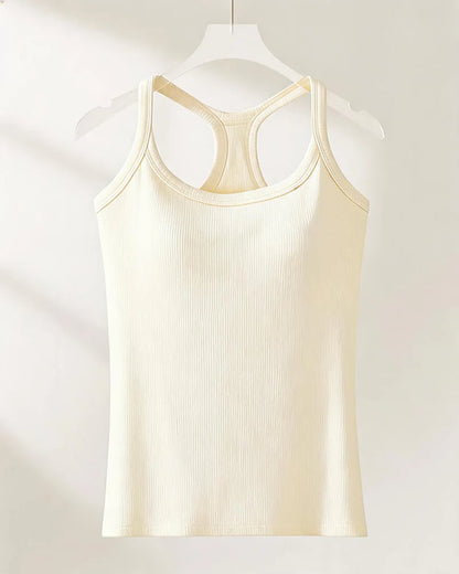 Built-in Bra Ribbed Solid Tank Top