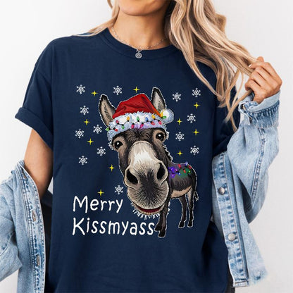 🔥Last Day 49% OFF🎄 Funny Donkey Merry Kissmyass Christmas T-Shirt
