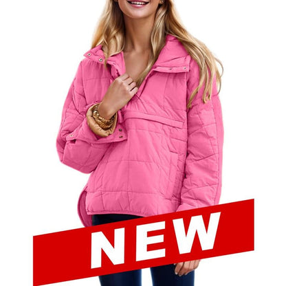 🔥Lightweight and warm-Women's Oversized Hooded Puffer Jacket Quilted Lightweight Winter Warm Pullover Padded Hoodies Coat
