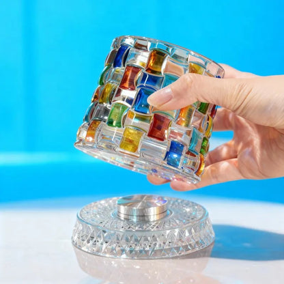 Hand-Painted Embossed Rotating Whiskey Glass – Minimal Luxury Crystal Tumbler with Smooth Spin Design