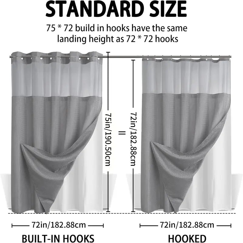 No Hook Shower Curtain with Snap-In Liner