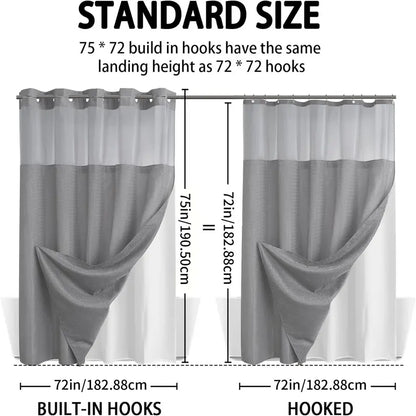 No Hook Shower Curtain with Snap-In Liner