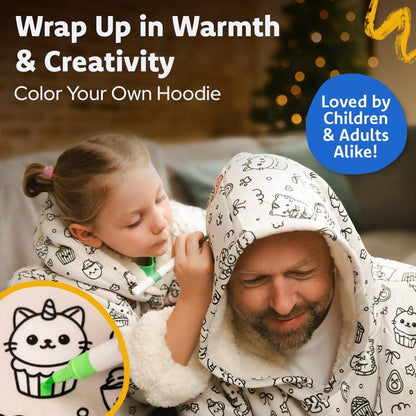 🎨🖌️Cozy Companions Color-Your-Own Blanket Hoodie With 24 Permanent Fabric Makers