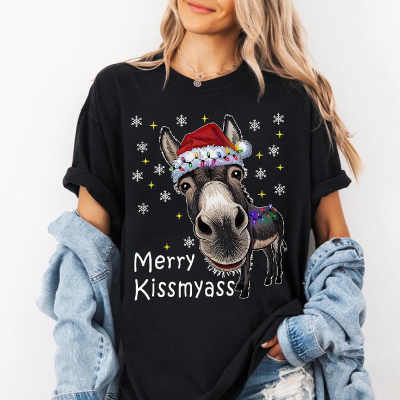 🔥Last Day 49% OFF🎄 Funny Donkey Merry Kissmyass Christmas T-Shirt