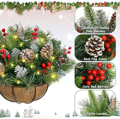🏆Flash Sale⚡70K+ SOLD! Almost Gone🎄Pre-Lit Artificial Christmas Hanging Basket