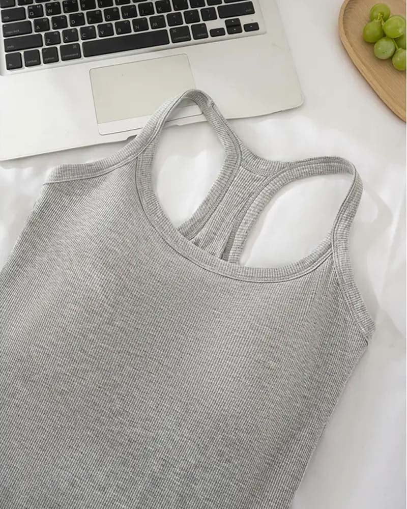 Built-in Bra Ribbed Solid Tank Top