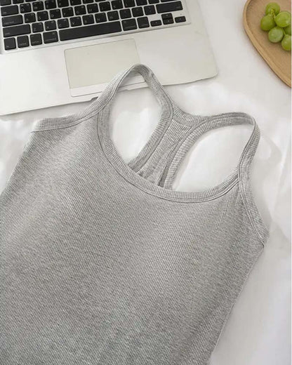Built-in Bra Ribbed Solid Tank Top