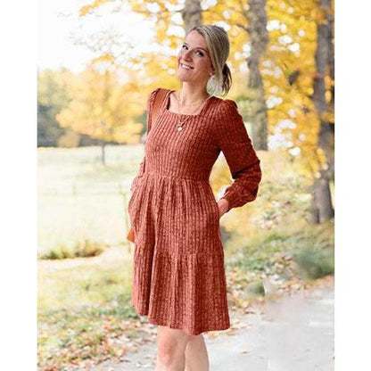 🔥Womens Square Neck Long Sleeve Fall Dresses Casual Babydoll Sweater Dress