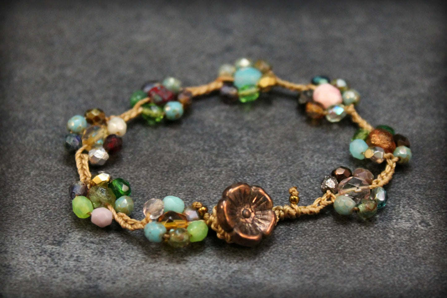 Handmade Bohemian Turquoise Flower Bracelet — Perfect for Hippie and Boho Styles