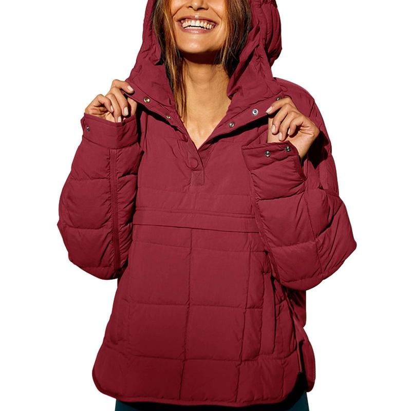 🔥Lightweight and warm-Women's Oversized Hooded Puffer Jacket Quilted Lightweight Winter Warm Pullover Padded Hoodies Coat