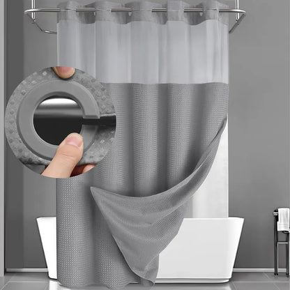 No Hook Shower Curtain with Snap-In Liner