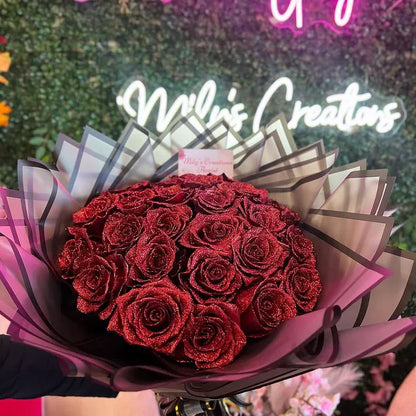 💕Glitter Rose Bouquet💕Couple Glitter Everlasting Rose Bouquet (Never Wither)