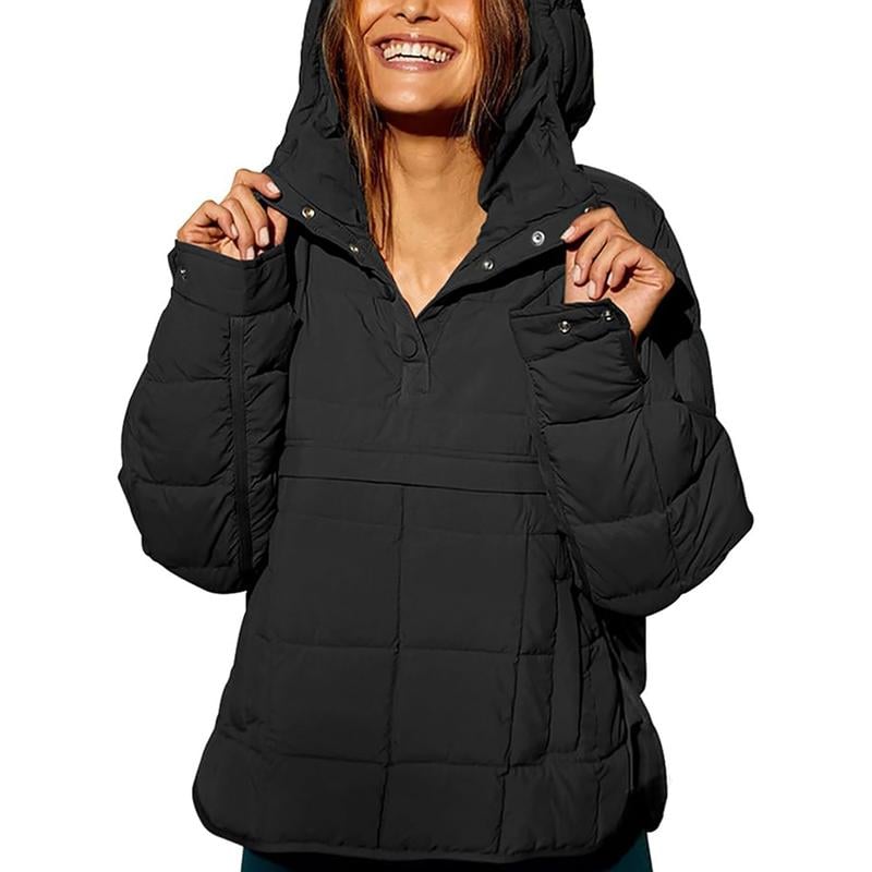 🔥Lightweight and warm-Women's Oversized Hooded Puffer Jacket Quilted Lightweight Winter Warm Pullover Padded Hoodies Coat