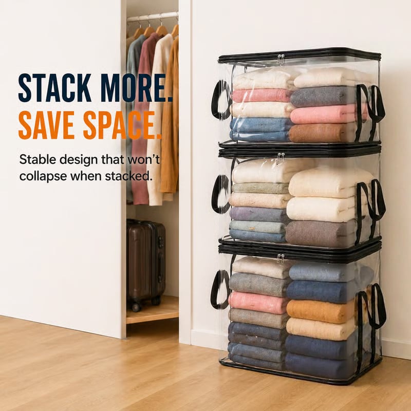 🔥Large Clear Thick Plastic Storage Box with Hinged Lid