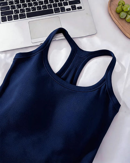 Built-in Bra Ribbed Solid Tank Top