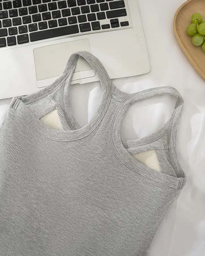 Built-in Bra Ribbed Solid Tank Top