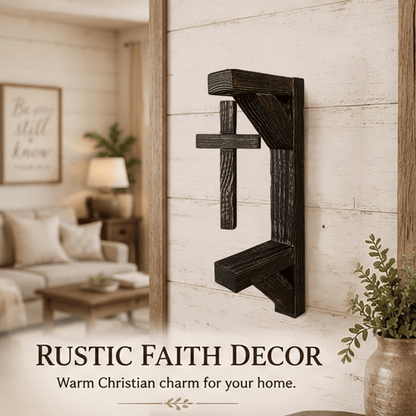 ✝️ Rustic Floating Wooden Cross Wall Shelf