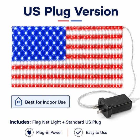 Solar American Flag Lights Outdoor American Flag Net Lights 6.5ft x 3.28ft Super Bright