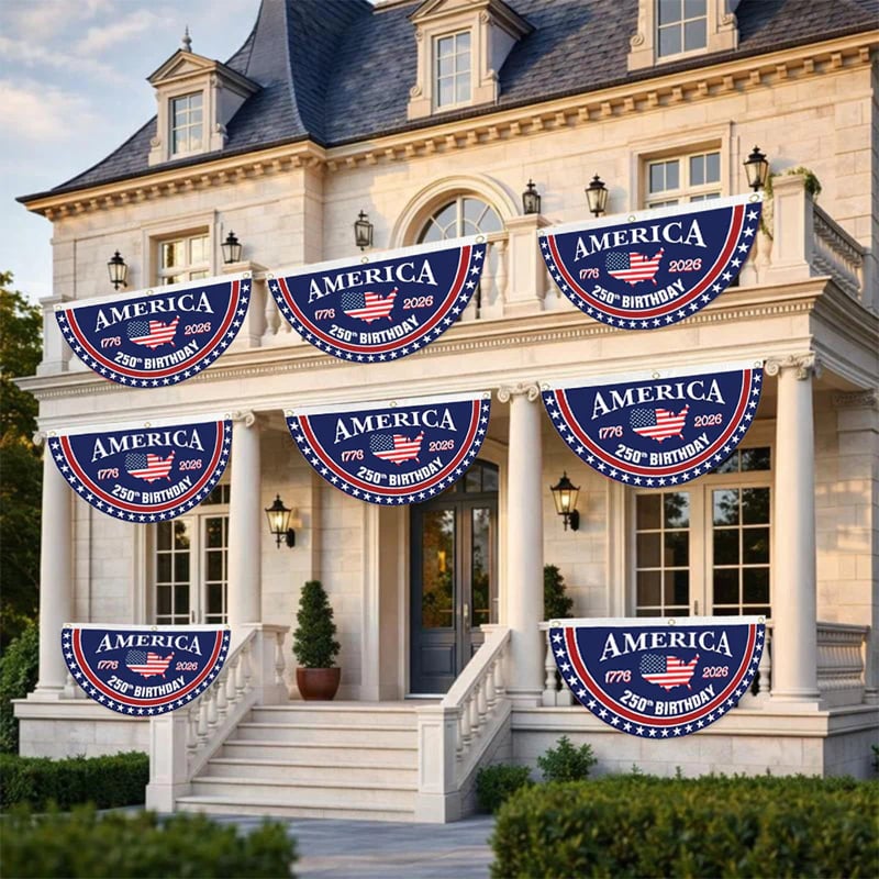 🔥Limited Time 50% Off✨ America 250th Birthday Semicircular Flag Banner 1776–2026 Patriotic Bunting