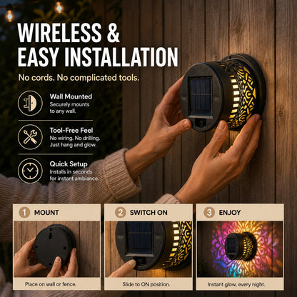 Solar Mandala Wall Light Outdoor Garden Fence Projector Lamp Patio Ambient Decor