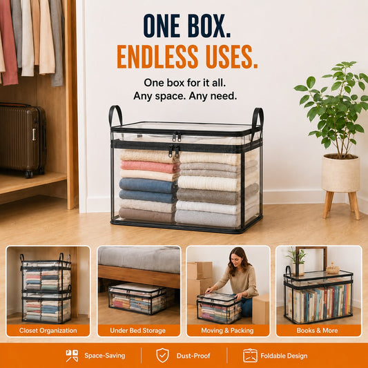 🔥Last Day 49% OFF📦Portable Large Heavy-Duty Thick Plastic Clear Storage Box with Hinged Lid | Home, Travel & Camping