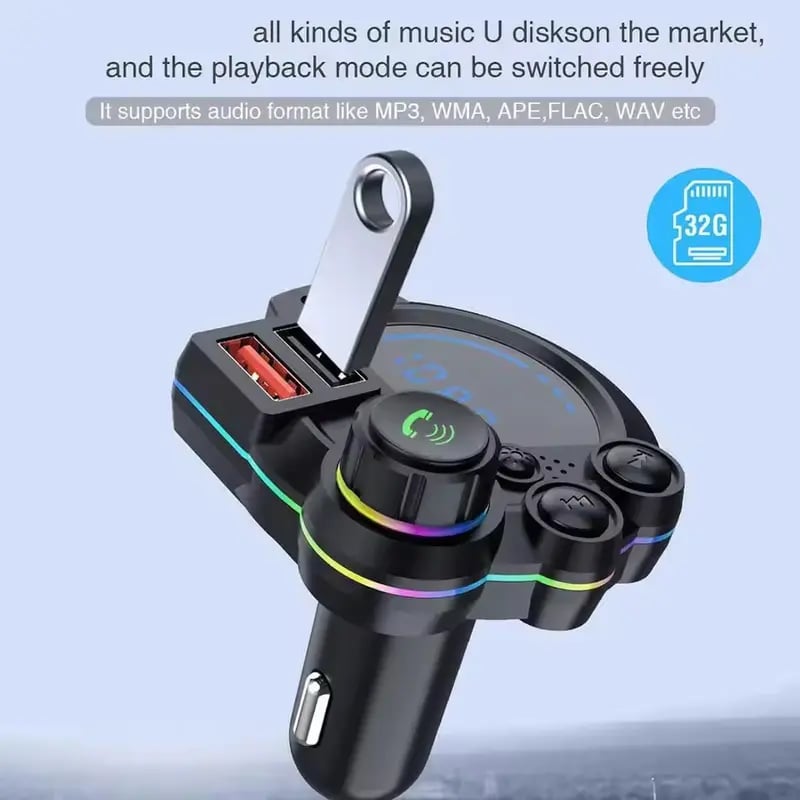 ⚡ 30W PD Car Charger & Bluetooth 5.3 FM Transmitter – Bass Booster & RGB Light – Wireless MP3 Radio Adapter 🎵