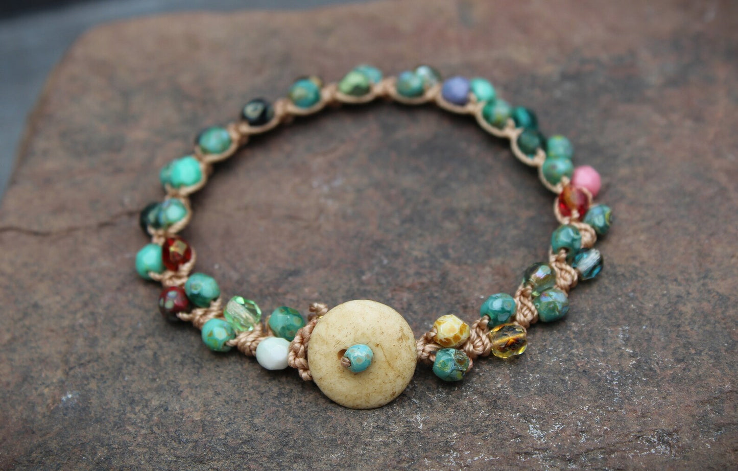 Handmade Bohemian Turquoise Flower Bracelet — Perfect for Hippie and Boho Styles