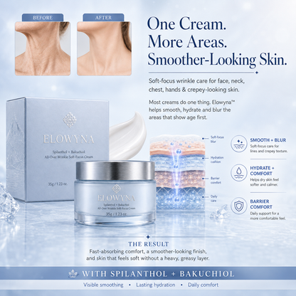 🧠👩‍🔬 Elowyna™ Spilanthol + Bakuchiol All-Over Wrinkle Soft-Focus Cream – Face, Neck, Chest, Hands & Crepey Skin – Smooth, Firm & Blur – 70% OFF Today
