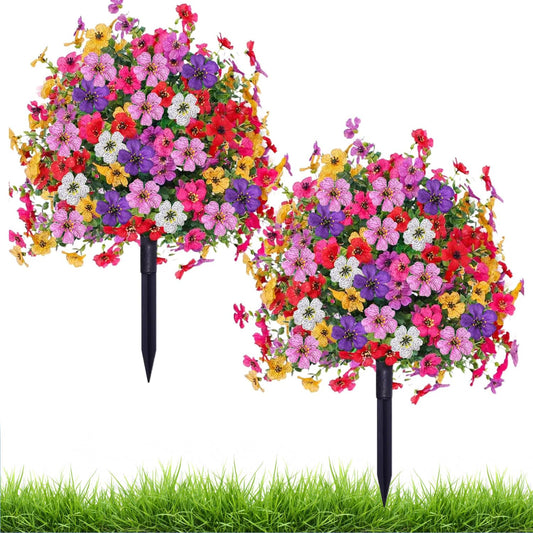 23" Artificial Topiary Ball Trees with Flowers and Ground Spikes