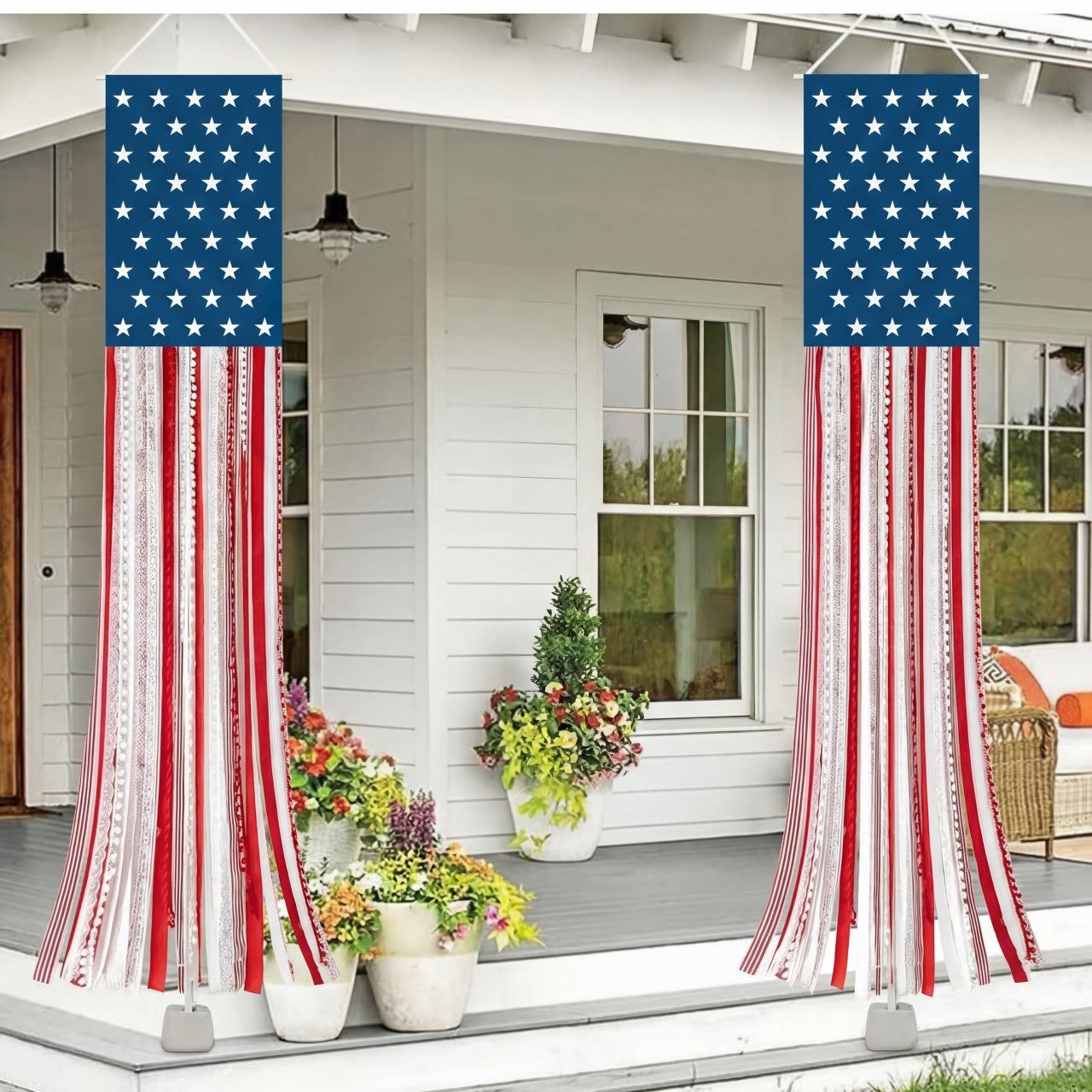 Lighted Rag American Flag Banner