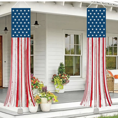 Lighted Rag American Flag Banner