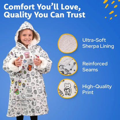 🎨🖌️Cozy Companions Color-Your-Own Blanket Hoodie With 24 Permanent Fabric Makers