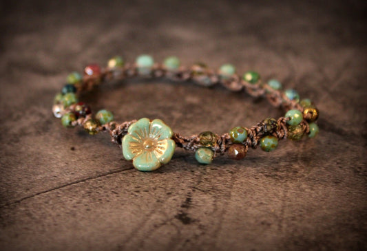 Handmade Bohemian Turquoise Flower Bracelet — Perfect for Hippie and Boho Styles