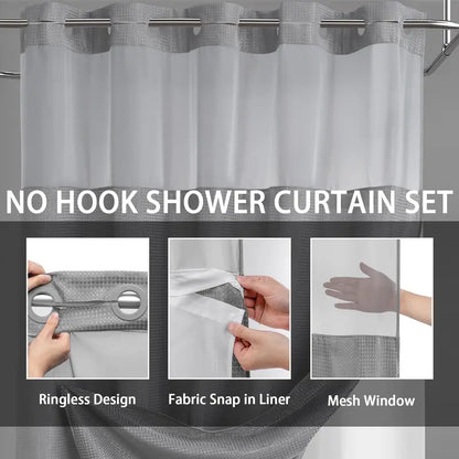 No Hook Shower Curtain with Snap-In Liner