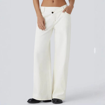 🔥Asymmetric Low Rise Zipper Pockets Baggy Wide Leg Washed Casual Jeans