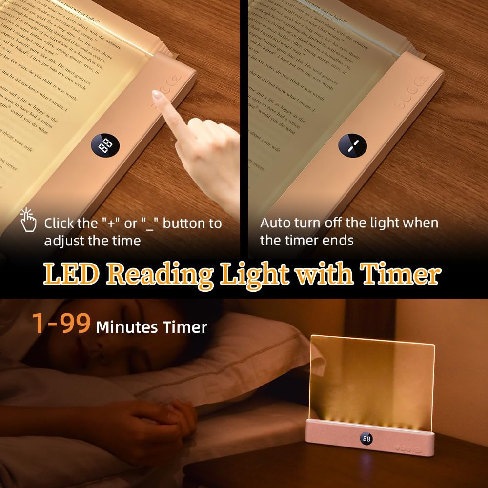🔥Last Day 49% OFF-✨Book Light, Rechargeable Clear LED Flat Book Lights for Reading in Bed at Night with 3 Colors & Timer
