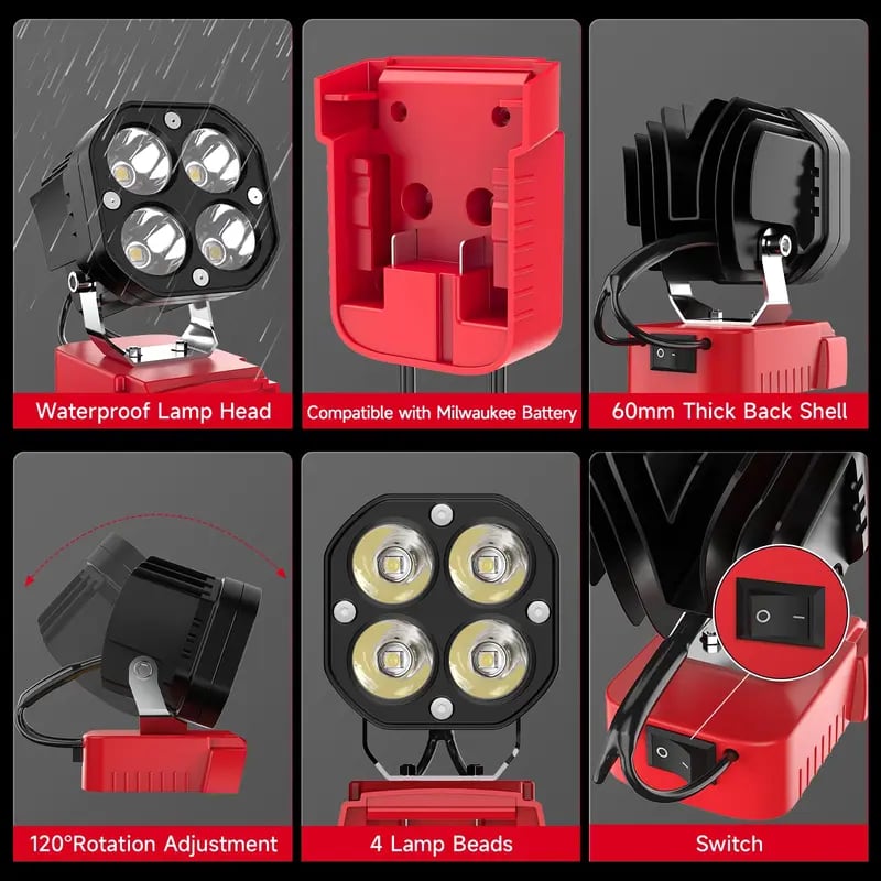 Last Day 49% OFF🔥LED Work Light Compatible with Milwaukee 18V Battery/Dewalt 18V&20V Battery