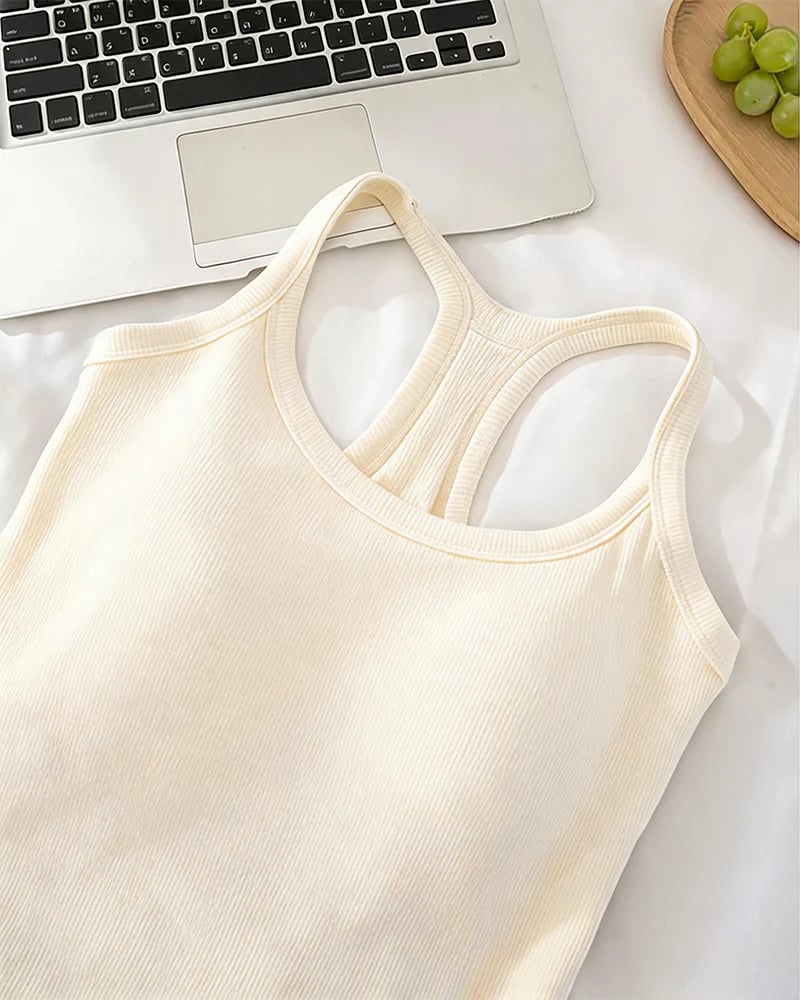 Built-in Bra Ribbed Solid Tank Top