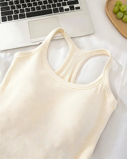 Built-in Bra Ribbed Solid Tank Top
