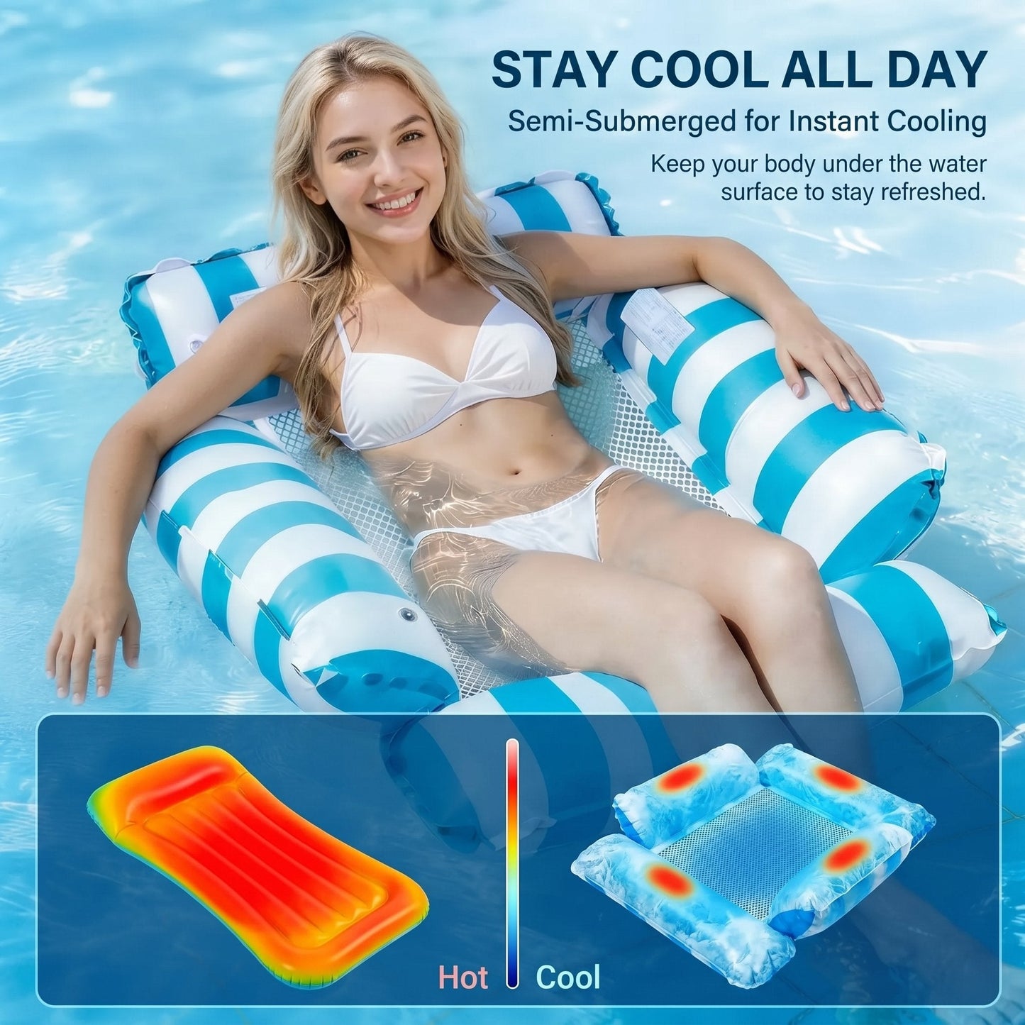 4-in-1 Inflatable Water Hammock – Pool Floating Lounge Chair & Swimming Bed