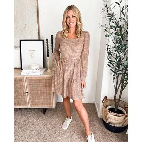 🔥Womens Square Neck Long Sleeve Fall Dresses Casual Babydoll Sweater Dress