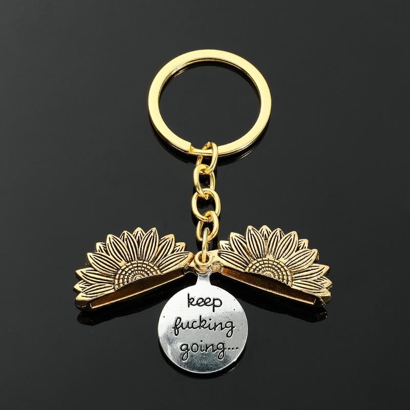 🌻Sunflower Keychain – “Keep Fucking Going” Motivational Gift with Gift Box