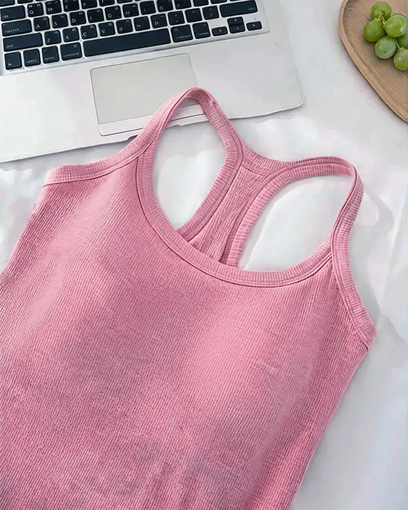 Built-in Bra Ribbed Solid Tank Top