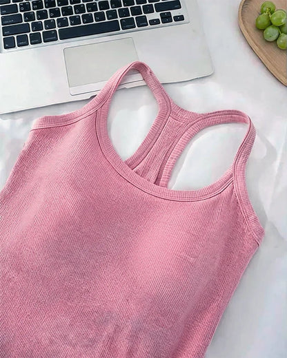 Built-in Bra Ribbed Solid Tank Top
