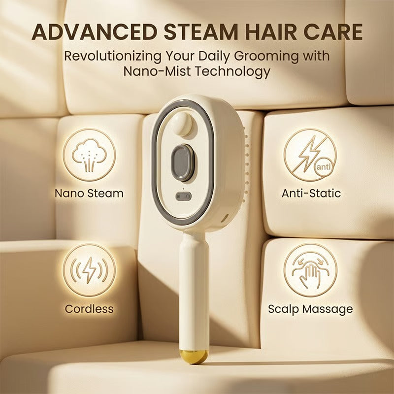 3-in-1 Electric Mist Detangling Brush for Frizz & Scalp Massage