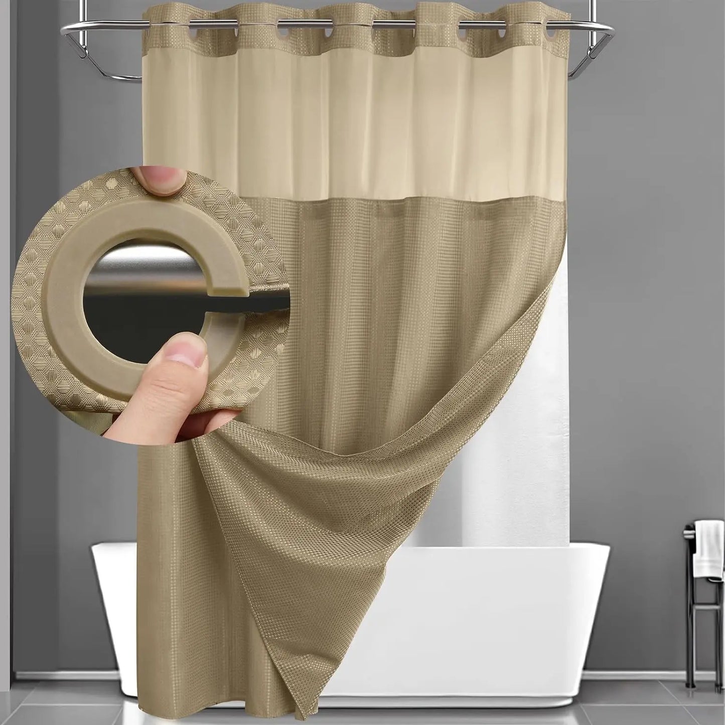 No Hook Shower Curtain with Snap-In Liner